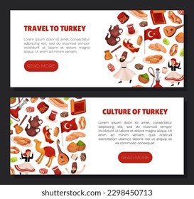 Turkey Travel Banner Design with Authentic Symbols Vector Template