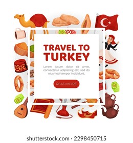 Turkey Travel Banner Design with Authentic Symbols Vector Template