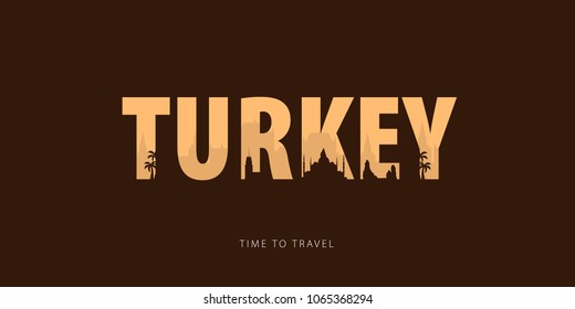 Turkey. Travel bunner with silhouettes of sights. Time to travel. Vector illustration