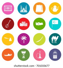 Turkey travel icons many colors set isolated on white for digital marketing