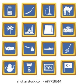 Turkey travel icons set in blue color isolated vector illustration for web and any design
