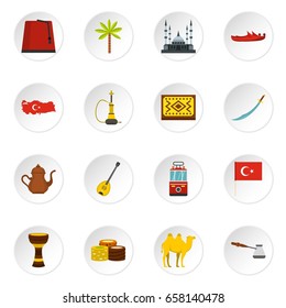 Turkey travel icons set in flat style isolated vector icons set illustration