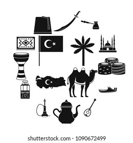 Turkey travel icons set. Simple illustration of 16 Turkey travel vector icons for web