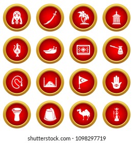 Turkey travel icons set. Simple illustration of 16 Turkey travel vector icons for web