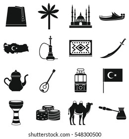 Turkey travel icons set. Simple illustration of 16 Turkey travel vector icons for web