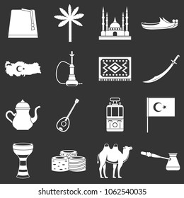 Turkey travel icons set vector white isolated on grey background 