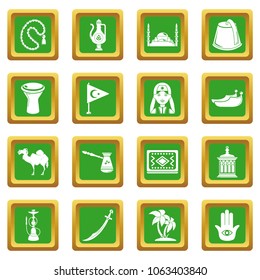 Turkey travel icons set vector green square isolated on white background 