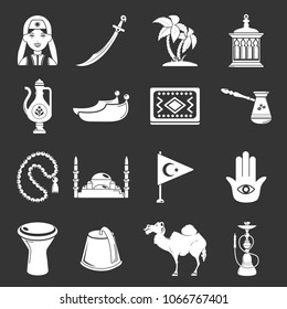 Turkey travel icons set vector white isolated on grey background 
