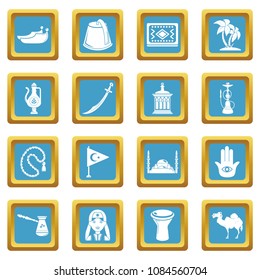 Turkey travel icons set vector sapphirine square isolated on white background 