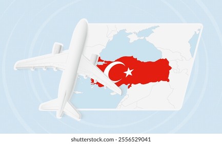 Turkey Travel Illustration with Plane and National Flag. Ideal for travel agencies, promotional materials, or geographic content related to Turkey.