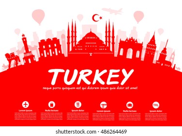 Turkey  Travel Landmarks. Vector and Illustration