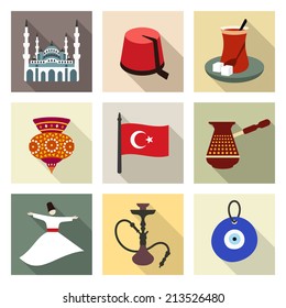 Turkey travel symbols icon set