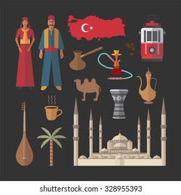 Turkey travel symbols icon set