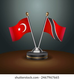 Turkey and Trinidad and Tobago table flags relation with gradient backgrund. Vector Illustration