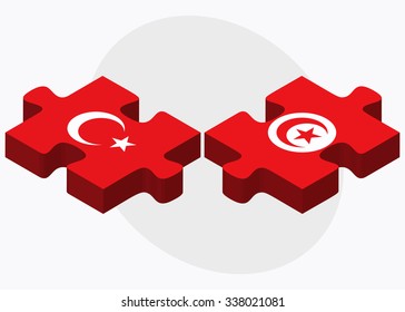 Turkey and Tunisia Flags in puzzle isolated on white background