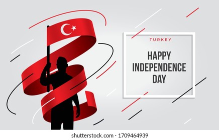 Turkey, turkish flag standing over isolated white background stressed with hand ... Glad teenager man waving flag of Turkey and young, national holiday.