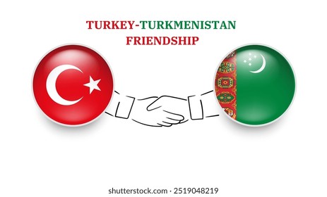 banderas de Turquía y Turkmenistán en círculo con la mano de la tembladera. amistad de Turquía y Turkmenistán. banderas de Turquía y Turkmenistán, aisladas sobre fondo blanco. Ilustrador de Vector 