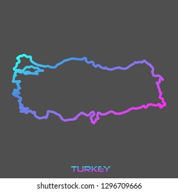 Turkey turquoise pink fluid gradient outline map, stroke. Line style. Vector illustration