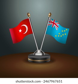 Turkey and Tuvalu table flags relation with gradient backgrund. Vector Illustration