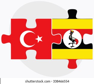 Turkey and Uganda Flags in puzzle isolated on white background