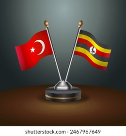 Turkey and Uganda table flags relation with gradient backgrund. Vector Illustration