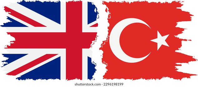 Turkey and UK grunge flags connection, vector