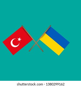 Turkey and Ukraine crossed flags.Language learning or travel concept