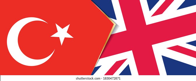 Banderas de Turquía y el Reino Unido, dos banderas vectoriales símbolo de relación o enfrentamiento.