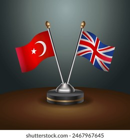 Turkey and United Kingdom table flags relation with gradient backgrund. Vector Illustration