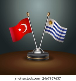 Turkey and Uruguay table flags relation with gradient backgrund. Vector Illustration