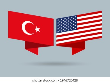 Turkey and USA flags. American and Turkish national symbols. Vector illustration.