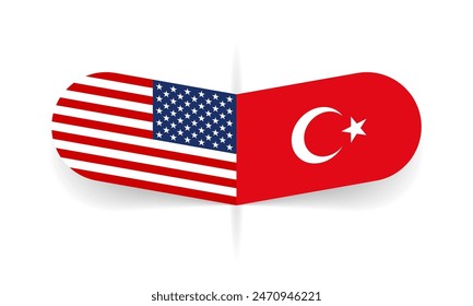 Turkey and USA flags. American and Turkish flag, national symbol design. Vector illustration.