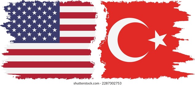 Turkey and USA grunge flags connection, vector