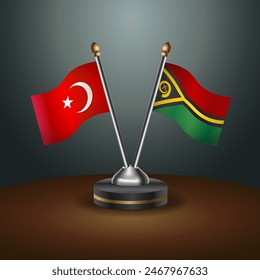 Turkey and Vanuatu table flags relation with gradient backgrund. Vector Illustration