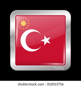 Turkey Variant Flag. Metallic Icon Square Shape. This is File from the Collection Flags of Asia