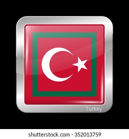 Turkey Variant Flag. Metallic Icon Square Shape. This is File from the Collection Flags of Asia