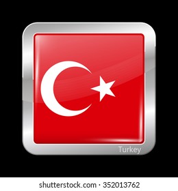 Turkey Variant Flag. Metallic Icon Square Shape. This is File from the Collection Flags of Asia