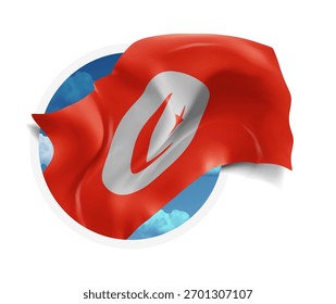 Turkey, vector 3d flag against a blue sky, through a round hole on a white background