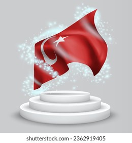 Turkey, vector 3d flag on the podium surrounded by a whirlwind of magical radiance