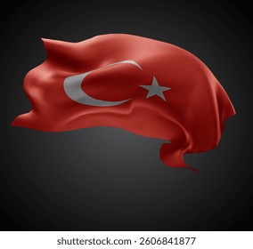 Turkey, vector 3d flag with waves on a black background