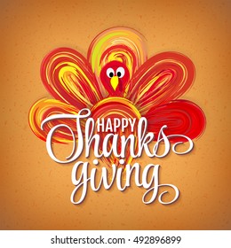 Turkey. Vector abstract elements on autumn holiday Thanksgiving. Oil painting hand-drawn style. Lettering