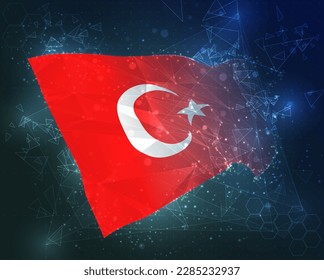 Turkey,  vector flag, virtual abstract 3D object from triangular polygons on a blue background