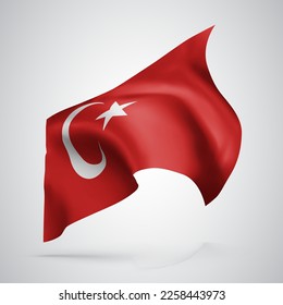 Turkey, vector flag with waves and bends waving in the wind on a white background