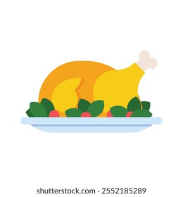 Turkey vector icon. Doodle colourful illustration of roasted turkey - holiday dish for Thanksgiving and Christmas celebration.