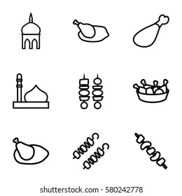 turkey vector icons. Set of 9 turkey outline icons such as mosque, chicken leg, kebab, meat leg
