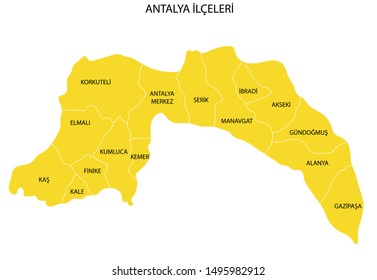 Turkey, Vector illustration of Antalya counties