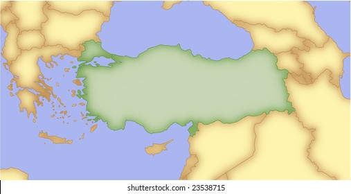 Turkey, vector map, with borders of surrounding countries. 5 named layers, fully editable.