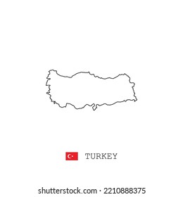 Esbozo del mapa vectorial de Turquía, línea, lineal. Mapa negro de Turquía sobre fondo blanco. Bandera de Turquía