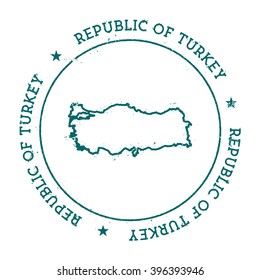 Turkey vector map. Retro vintage insignia with Turkey map. Distressed visa stamp with Turkey text wrapped around a circle and stars. Country map vector illustration.