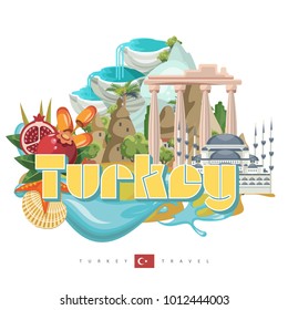 Ilustración de vacaciones vectoriales en Turquía. Cartel de la agencia de viajes.